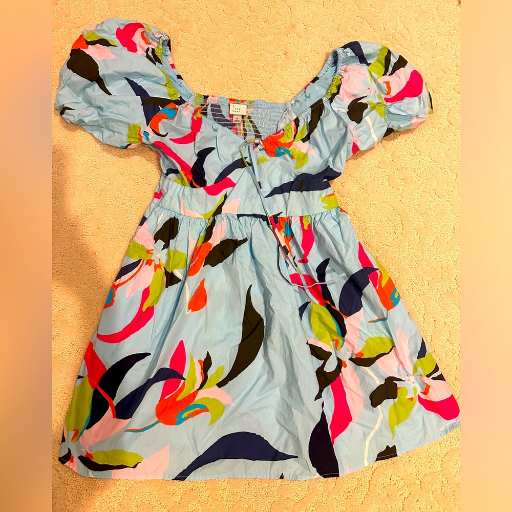 Women's Puff Short Sleeve Dress - A New Day Blue Floral